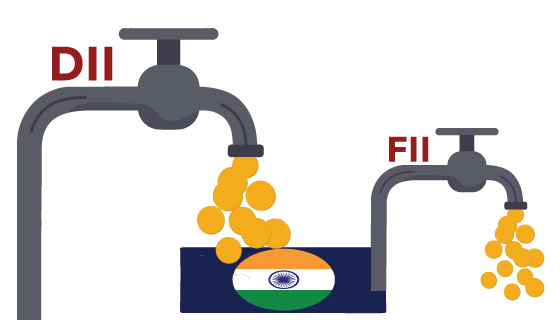 DII inflows hit record high over past 12 months, double of FII outflows