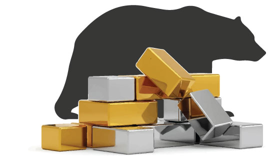 Gold, silver prices down